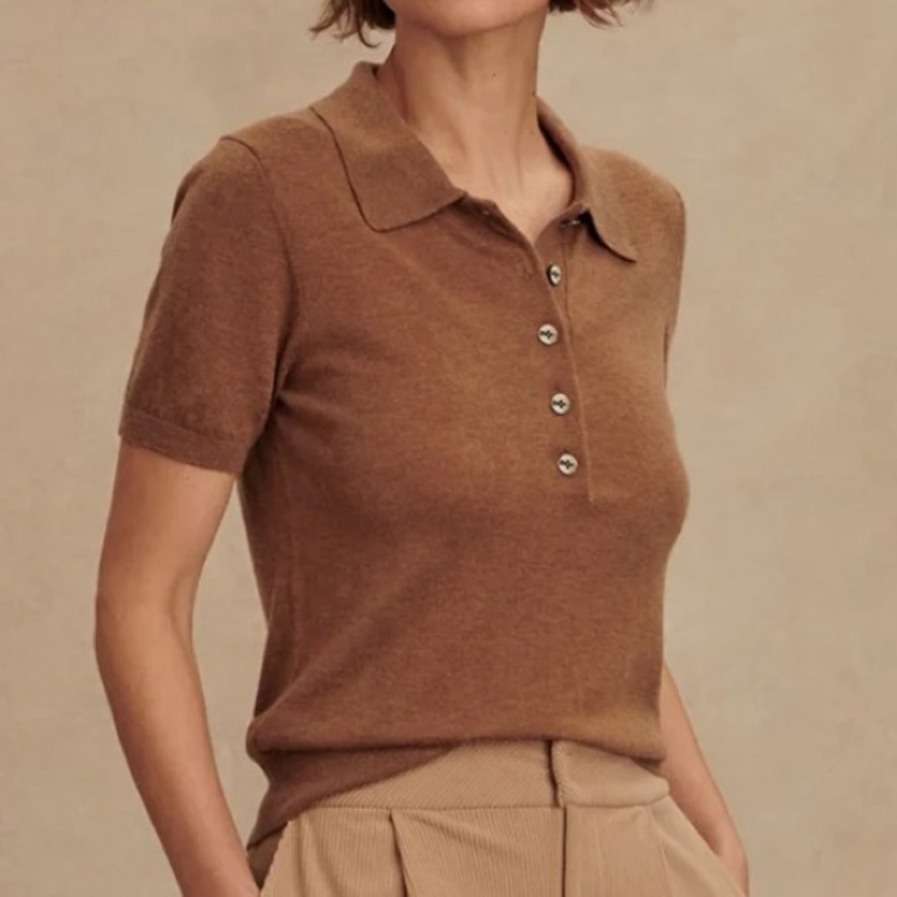 Varley Brown Button Down Polo Shirt
